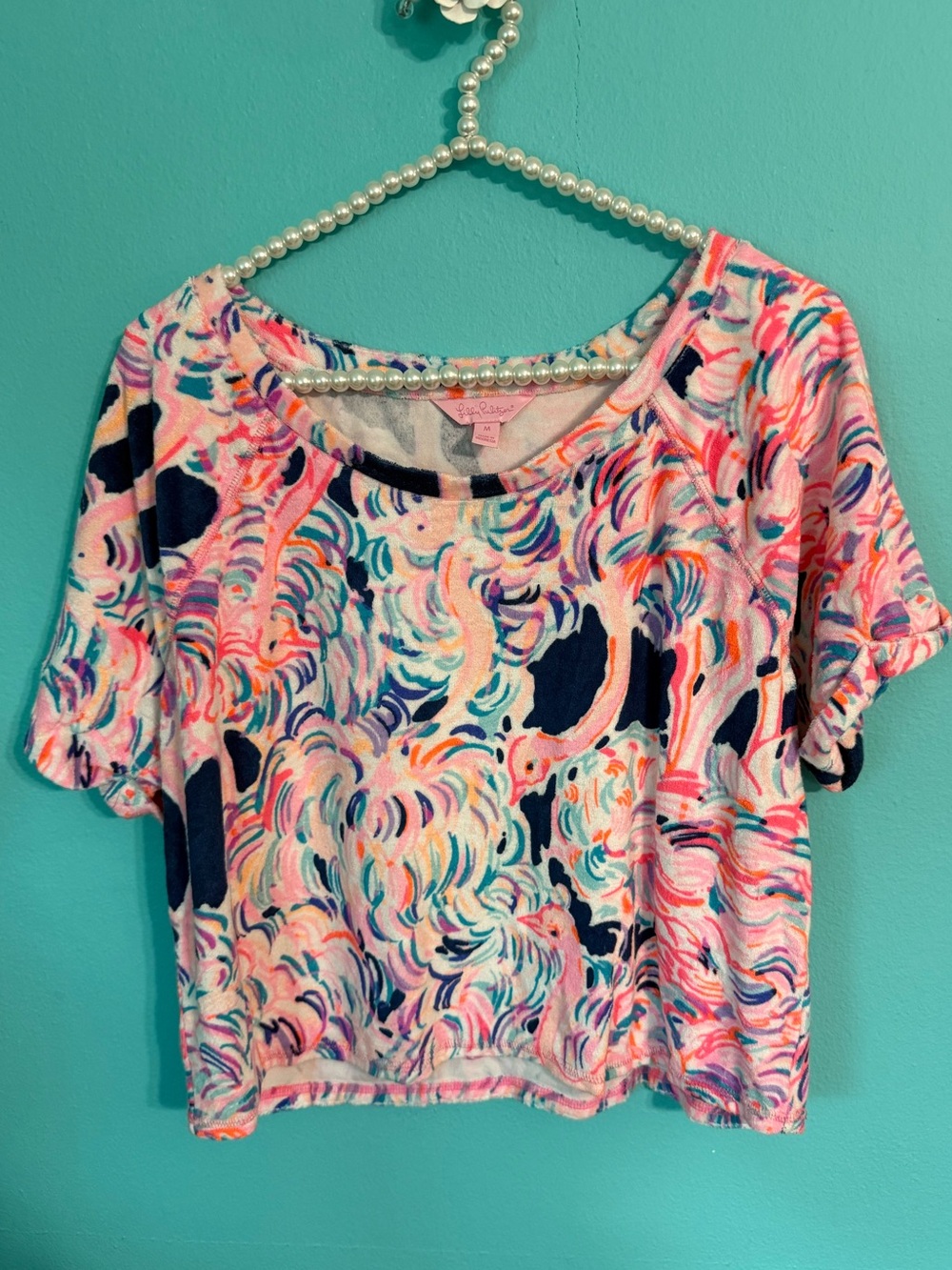 EUC Women’s Lilly Pulitzer Cropped Terry Cloth Top Pelican Pink Head in the Sand